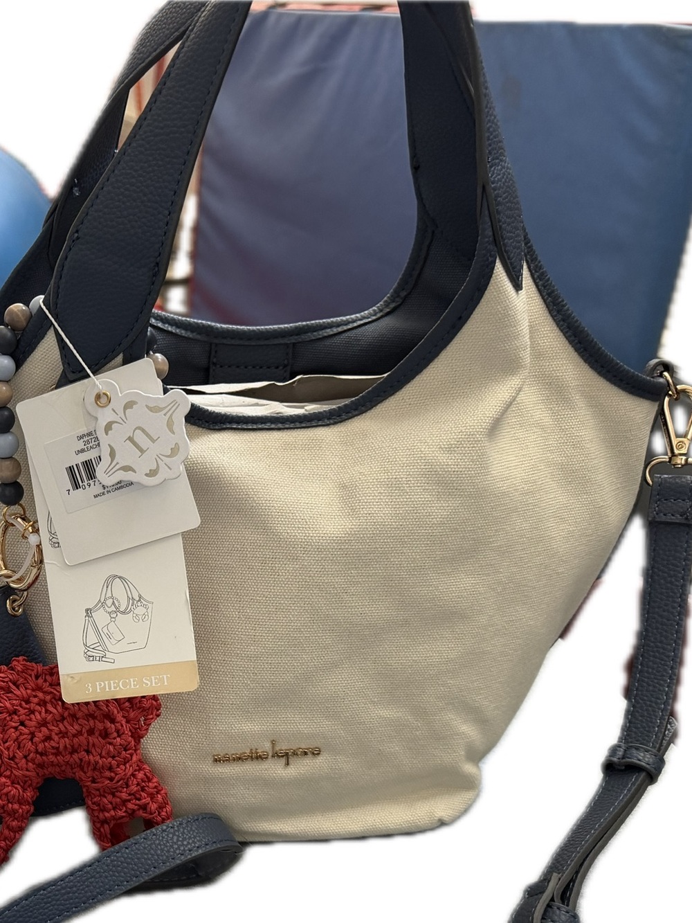 NEW Canvas & Vegan Leather Purse with Red Crab Charm Beaded Keychain and Wallet